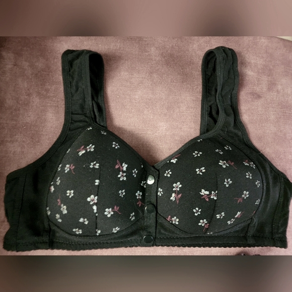 Floral Black Cotton Front Closure Bra - Picture 1 of 10